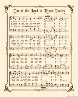 Christ The Lord Is Risen Today - Christian Heritage Hymn, Sheet Music, Vintage Style, Natural Parchment, Sepia Brown Ink, 8x10 art print ready to frame, Vintage Verses