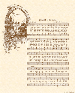 A Child Of The King - Christian Heritage Hymn, Sheet Music, Vintage Style, Natural Parchment, Sepia Brown Ink, 8x10 art print ready to frame, Vintage Verses