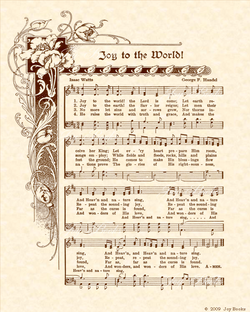 Joy To The World - Christian Heritage Hymn, Sheet Music, Vintage Style, Natural Parchment, Sepia Brown Ink, 8x10 art print ready to frame, Vintage Verses