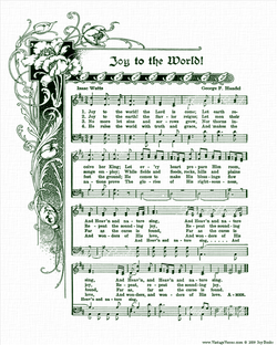 Joy to the World - Christian Heritage Hymn, Sheet Music, Vintage Style, Natural Parchment, White Linen Hunter Green Ink, 8x10 art print ready to frame, Vintage Verses