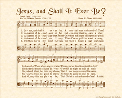 Jesus And Shall It Ever Be - Christian Heritage Hymn, Sheet Music, Vintage Style, Natural Parchment, Sepia Brown Ink, 8x10 art print ready to frame, Vintage Verses
