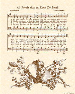 All People That On Earth Do Dwell - Christian Heritage Hymn, Sheet Music, Vintage Style, Natural Parchment, Sepia Brown Ink, 8x10 art print ready to frame, Vintage Verses