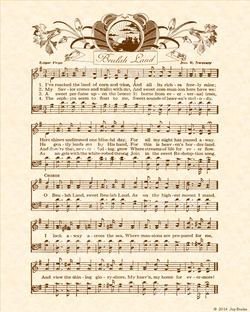 Beulah Land - Christian Heritage Hymn, Sheet Music, Vintage Style, Natural Parchment, Sepia Brown Ink, 8x10 art print ready to frame, Vintage Verses