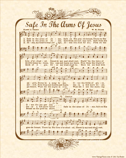 Safe In The Arms Of Jesus - Christian Heritage Hymn, Sheet Music, Vintage Style, Pastel Parchment, Burgundy Ink, 8x10 art print ready to frame, Vintage Verses