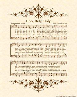 Holy, Holy, Holy! - Christian Heritage Hymn, Sheet Music, Vintage Style, Natural Parchment, Sepia Brown Ink, 8x10 art print ready to frame, Vintage Verses