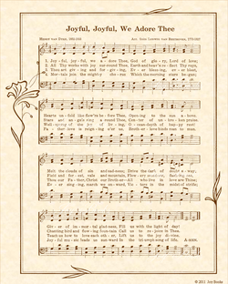 Joyful Joyful We Adore Thee - Christian Heritage Hymn, Sheet Music, Vintage Style, Natural Parchment, Sepia Brown Ink, 8x10 art print ready to frame, Vintage Verses