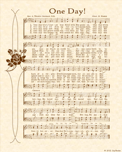 One Day a.k.a. Living He Loved Me - Christian Heritage Hymn, Sheet Music, Vintage Style, Natural Parchment, Sepia Brown Ink, 8x10 art print ready to frame, Vintage Verses