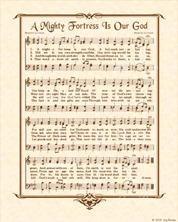 A Mighty Fortress Is Our God - Christian Heritage Hymn, Sheet Music, Vintage Style, Natural Parchment, Sepia Brown Ink, 8x10 art print ready to frame, Vintage Verses