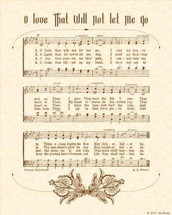 O Love That Will Not Let Me Go - Christian Heritage Hymn, Sheet Music, Vintage Style, Natural Parchment, Sepia Brown Ink, 8x10 art print ready to frame, Vintage Verses