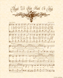 Angels We Have Heard On High - Christian Heritage Hymn, Sheet Music, Vintage Style, Natural Parchment, Sepia Brown Ink, 8x10 art print ready to frame, Vintage Verses