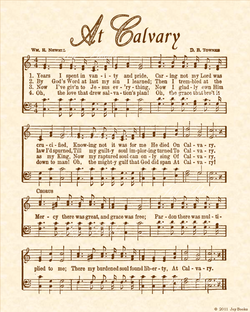 At Calvary - Christian Heritage Hymn, Sheet Music, Vintage Style, Natural Parchment, Sepia Brown Ink, 8x10 art print ready to frame, Vintage Verses