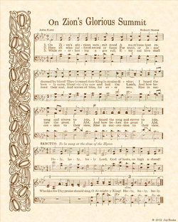 On Zions Glorious Summit - Christian Heritage Hymn, Sheet Music, Vintage Style, Natural Parchment, Sepia Brown Ink, 8x10 art print ready to frame, Vintage Verses