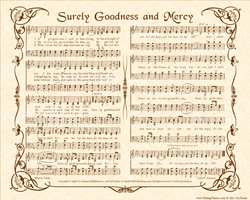 Surely Goodness And Mercy - Christian Heritage Hymn, Sheet Music, Vintage Style, Natural Parchment, Sepia Brown Ink, 8x10 art print ready to frame, Vintage Verses