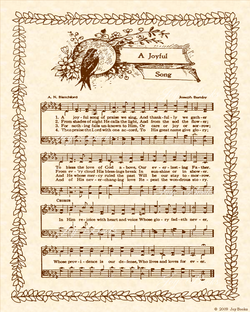 A Joyful Song - Christian Heritage Hymn, Sheet Music, Vintage Style, Natural Parchment, Sepia Brown Ink, 8x10 art print ready to frame, Vintage Verses