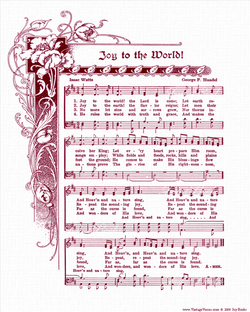 Joy to the World - Christian Heritage Hymn, Sheet Music, Vintage Style, Natural Parchment, White Linen Burgundy Ink, 8x10 art print ready to frame, Vintage Verses