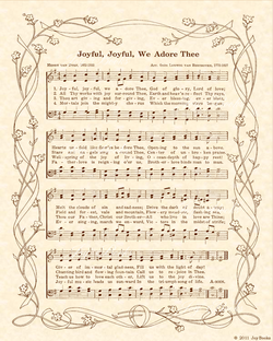 Joyful Joyful We Adore Thee - Christian Heritage Hymn, Sheet Music, Vintage Style, Natural Parchment, Sepia Brown Ink, 8x10 art print ready to frame, Vintage Verses