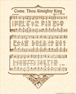 Come Thou Almighty King - Christian Heritage Hymn, Sheet Music, Vintage Style, Natural Parchment, Sepia Brown Ink, 8x10 art print ready to frame, Vintage Verses