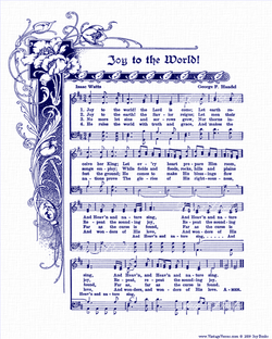 Joy to the World - Christian Heritage Hymn, Sheet Music, Vintage Style, Natural Parchment, White Linen Midnight Blue Ink, 8x10 art print ready to frame, Vintage Verses