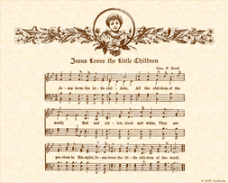 Jesus Loves the Little Children - Christian Heritage Hymn, Sheet Music, Vintage Style, Natural Parchment, Sepia Brown Ink, 8x10 art print ready to frame, Vintage Verses