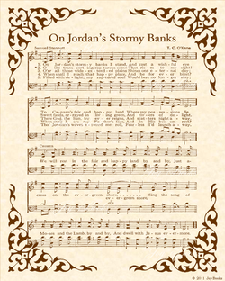 On Jordans Stormy Banks - Christian Heritage Hymn, Sheet Music, Vintage Style, Natural Parchment, Sepia Brown Ink, 8x10 art print ready to frame, Vintage Verses