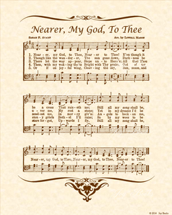 Nearer My God To Thee - Christian Heritage Hymn, Sheet Music, Vintage Style, Natural Parchment, Sepia Brown Ink, 8x10 art print ready to frame, Vintage Verses