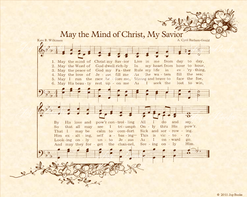 May the Mind of Christ My Savior - Christian Heritage Hymn, Sheet Music, Vintage Style, Natural Parchment, Sepia Brown Ink, 8x10 art print ready to frame, Vintage Verses