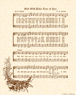 God Will Take Care Of You - Christian Heritage Hymn, Sheet Music, Vintage Style, Natural Parchment, Sepia Brown Ink, 8x10 art print ready to frame, Vintage Verses