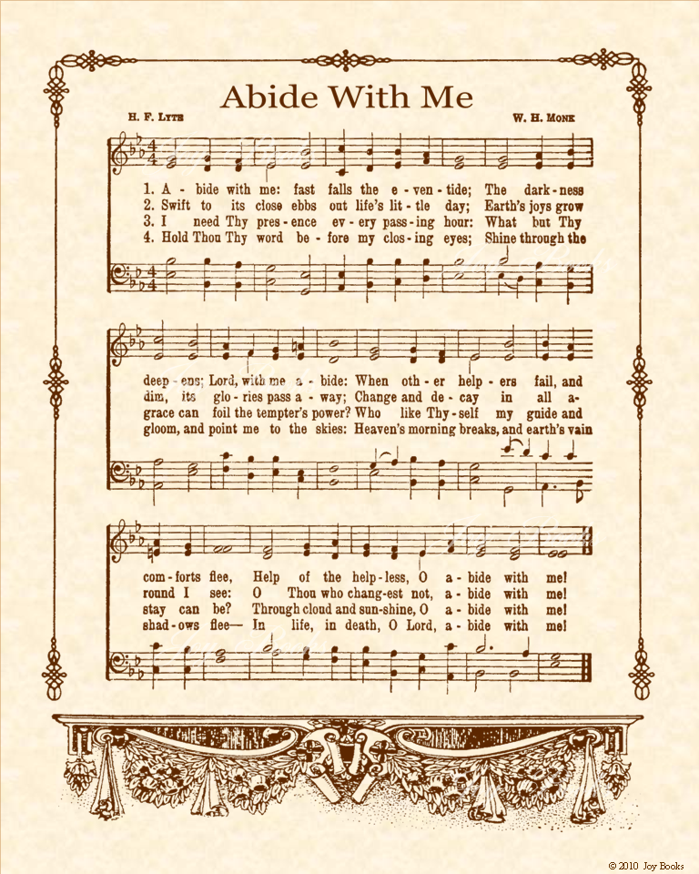 Abide With Me - Christian Heritage Hymn, Sheet Music, Vintage Style, Natural Parchment, Sepia Brown Ink, 8x10 art print ready to frame, Vintage Verses