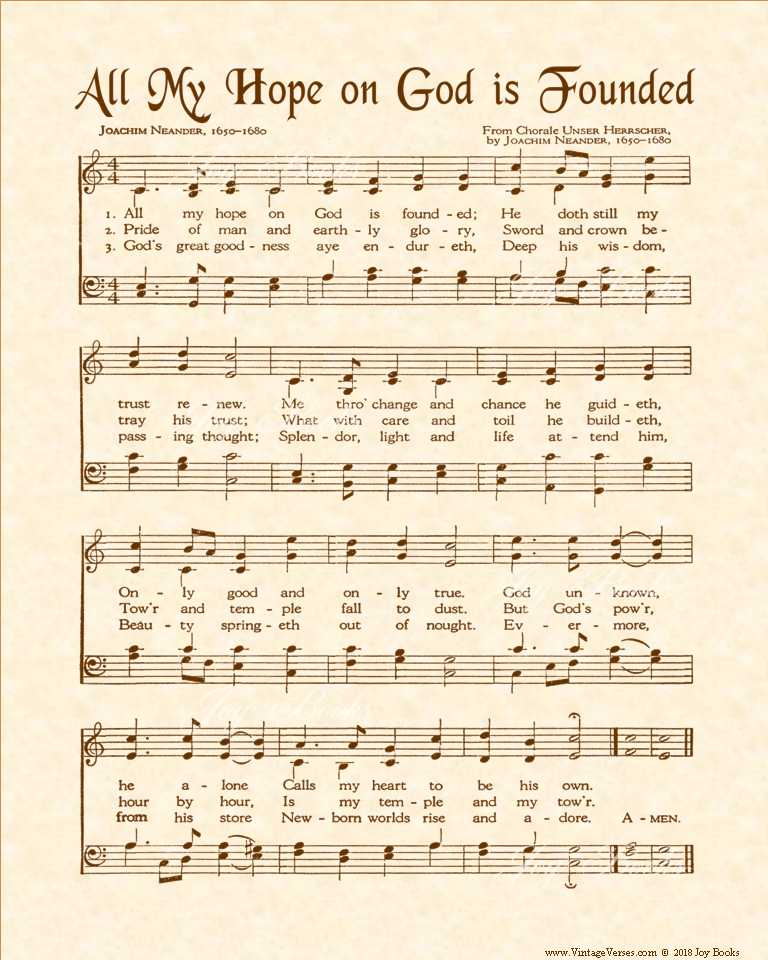 All My Hope On God Is Founded - Christian Heritage Hymn, Sheet Music, Vintage Style, Natural Parchment, Sepia Brown Ink, 8x10 art print ready to frame, Vintage Verses