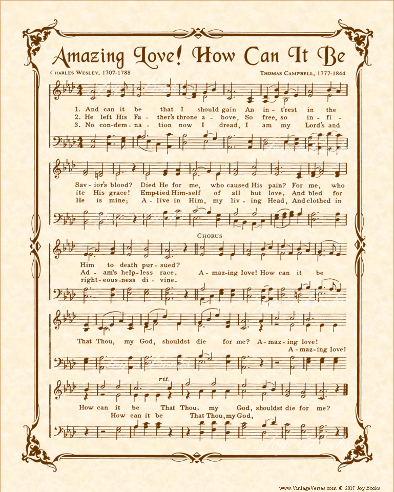 Amazing Love - Christian Heritage Hymn, Sheet Music, Vintage Style, Natural Parchment, Sepia Brown Ink, 8x10 art print ready to frame, Vintage Verses