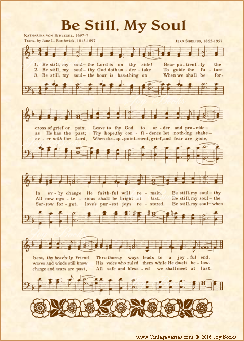 Be Still My Soul - Christian Heritage Hymn, Sheet Music, Vintage Style, Natural Parchment, Sepia Brown Ink, 5x7 art print ready to frame, Vintage Verses