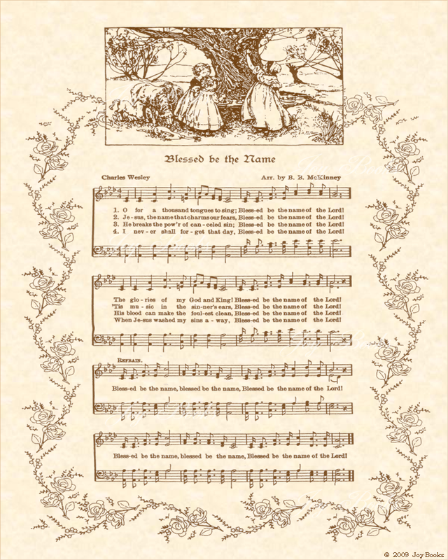 Blessed Be The Name - Christian Heritage Hymn, Sheet Music, Vintage Style, Natural Parchment, Sepia Brown Ink, 8x10 art print ready to frame, Vintage Verses