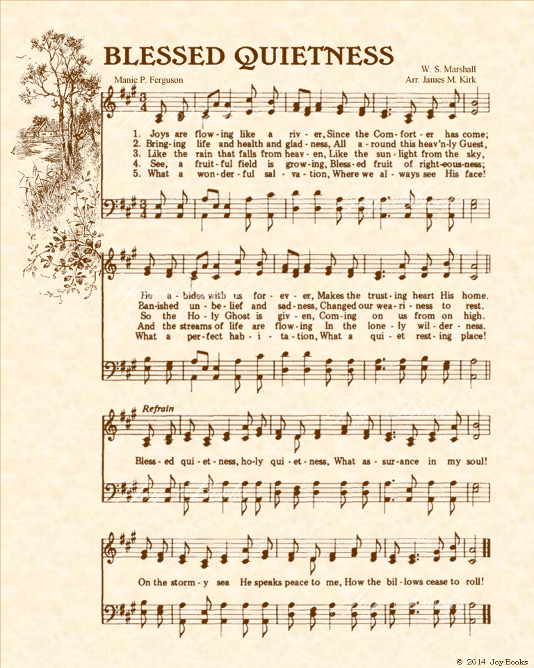Blessed Quietness - Christian Heritage Hymn, Sheet Music, Vintage Style, Natural Parchment, Sepia Brown Ink, 8x10 art print ready to frame, Vintage Verses
