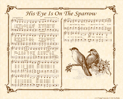 His Eye Is On The Sparrow - Christian Heritage Hymn, Sheet Music, Vintage Style, Natural Parchment, Sepia Brown Ink, 8x10 art print ready to frame, Vintage Verses