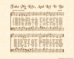 Take My Life And Let It Be - Christian Heritage Hymn, Sheet Music, Vintage Style, Natural Parchment, Sepia Brown Ink, 8x10 art print ready to frame, Vintage Verses