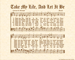 Take My Life And Let It Be - Christian Heritage Hymn, Sheet Music, Vintage Style, Natural Parchment, Sepia Brown Ink, 8x10 art print ready to frame, Vintage Verses