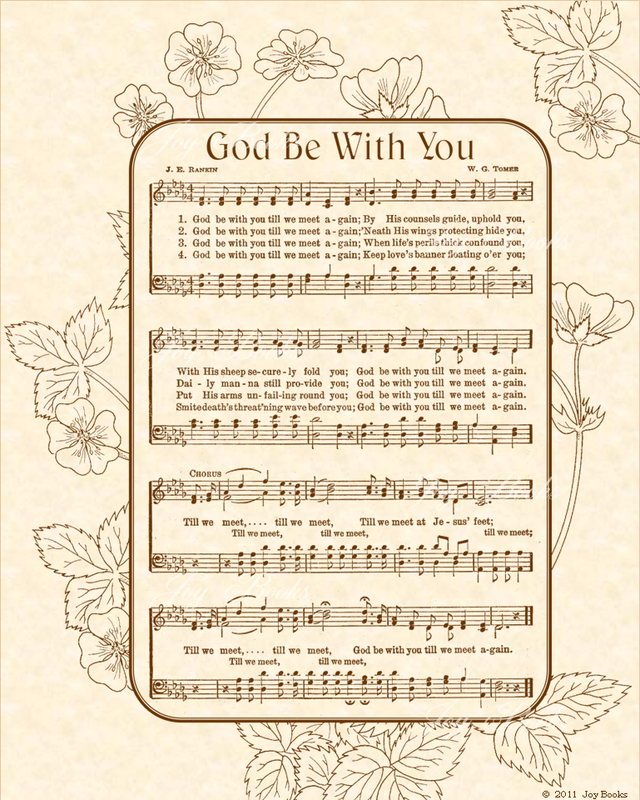 God Be With You Till We Meet Again - Christian Heritage Hymn, Sheet Music, Vintage Style, Natural Parchment, Sepia Brown Ink, 8x10 art print ready to frame, Vintage Verses