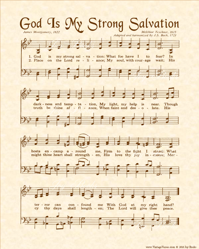 God is My Strong Salvation - Christian Heritage Hymn, Sheet Music, Vintage Style, Natural Parchment, Sepia Brown Ink, 8x10 art print ready to frame, Vintage Verses