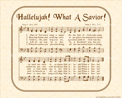 Hallelujah What A Savior - Christian Heritage Hymn, Sheet Music, Vintage Style, Natural Parchment, Sepia Brown Ink, 8x10 art print ready to frame, Vintage Verses