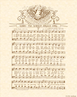 Hark! The Herald Angels Sing - Christian Heritage Hymn, Sheet Music, Vintage Style, Natural Parchment, Sepia Brown Ink, 8x10 art print ready to frame, Vintage Verses