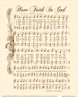 Have Faith In God - Christian Heritage Hymn, Sheet Music, Vintage Style, Natural Parchment, Sepia Brown Ink, 8x10 art print ready to frame, Vintage Verses