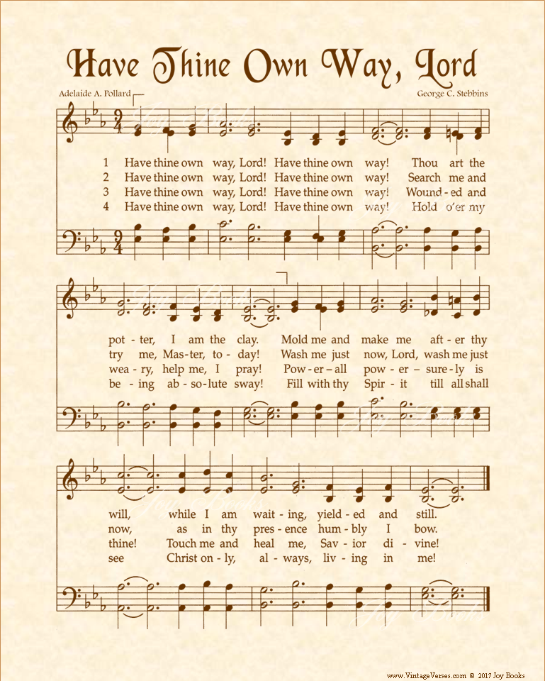 Have Thine Own Way Lord - Christian Heritage Hymn, Sheet Music, Vintage Style, Natural Parchment, Sepia Brown Ink, 8x10 art print ready to frame, Vintage Verses
