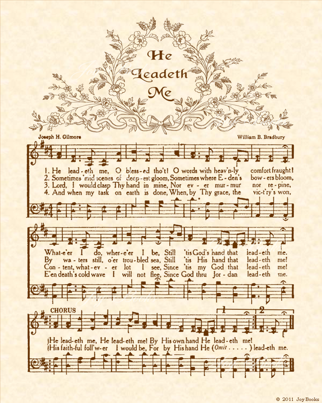 He Leadeth Me - Christian Heritage Hymn, Sheet Music, Vintage Style, Natural Parchment, Sepia Brown Ink, 8x10 art print ready to frame, Vintage Verses