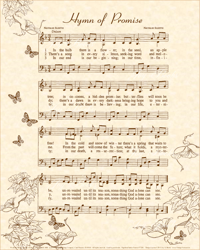 Hymn Of Promise - Christian Heritage Hymn, Sheet Music, Vintage Style, Natural Parchment, Sepia Brown Ink, 8x10 art print ready to frame, Vintage Verses