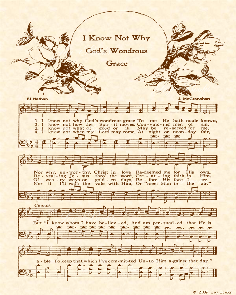 I Know Not Why Gods Wondrous Grace - Christian Heritage Hymn, Sheet Music, Vintage Style, Natural Parchment, Sepia Brown Ink, 8x10 art print ready to frame, Vintage Verses