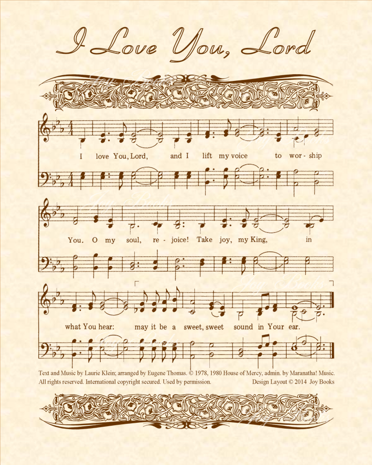 I Love You Lord - Christian Heritage Hymn, Sheet Music, Vintage Style, Natural Parchment, Sepia Brown Ink, 8x10 art print ready to frame, Vintage Verses