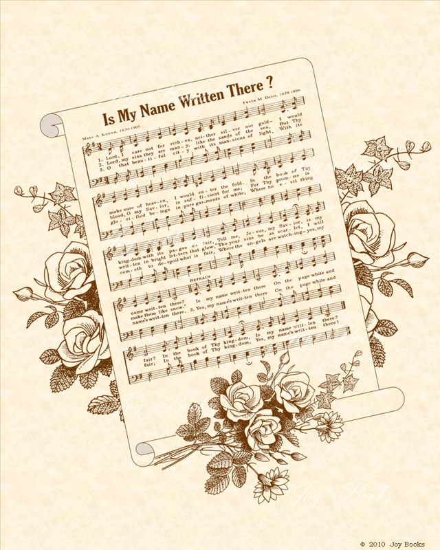 Is My Name Written There - Christian Heritage Hymn, Sheet Music, Vintage Style, Natural Parchment, Sepia Brown Ink, 8x10 art print ready to frame, Vintage Verses