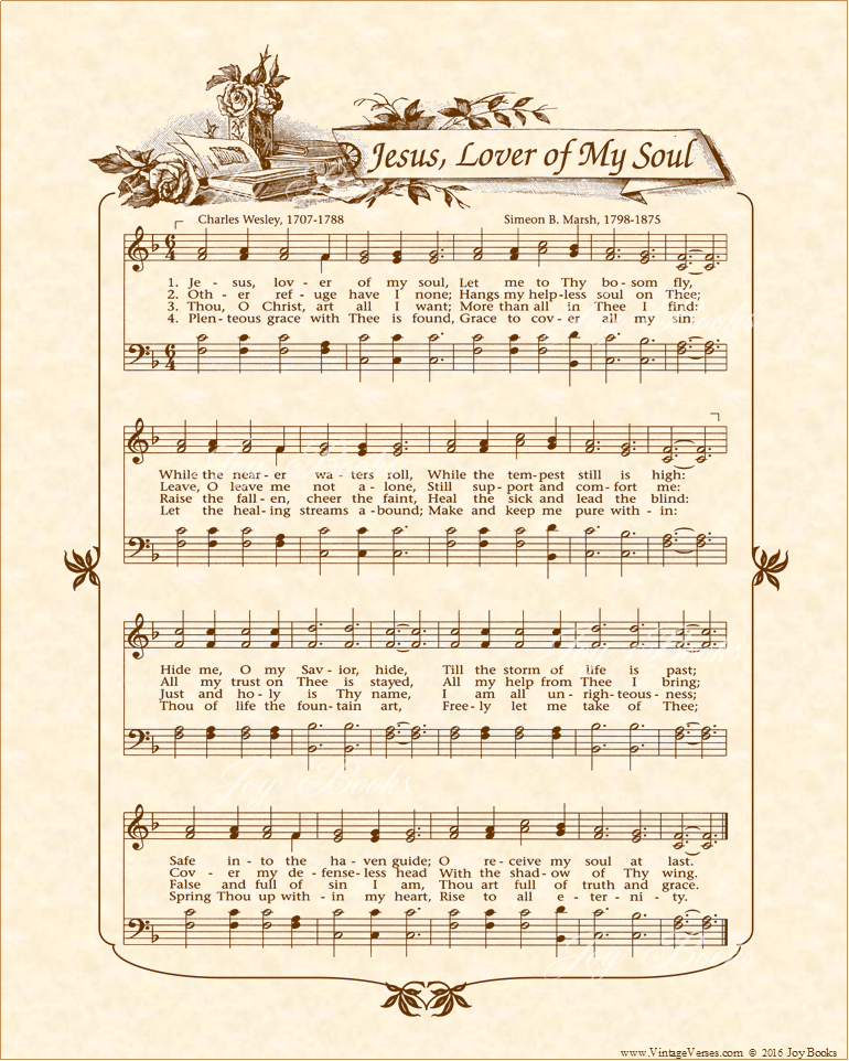 Jesus Lover of My Soul - Christian Heritage Hymn, Sheet Music, Vintage Style, Natural Parchment, Sepia Brown Ink, 8x10 art print ready to frame, Vintage Verses