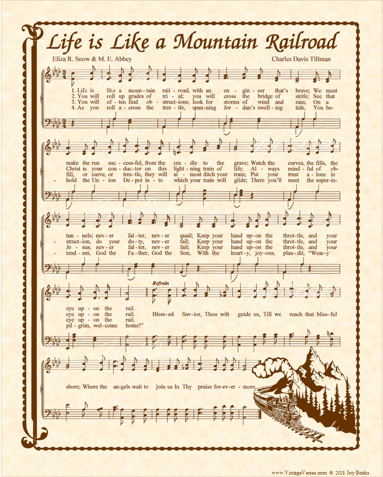 Life Is Like A Mountain Railroad - Christian Heritage Hymn, Sheet Music, Vintage Style, Natural Parchment, Sepia Brown Ink, 8x10 art print ready to frame, Vintage Verses