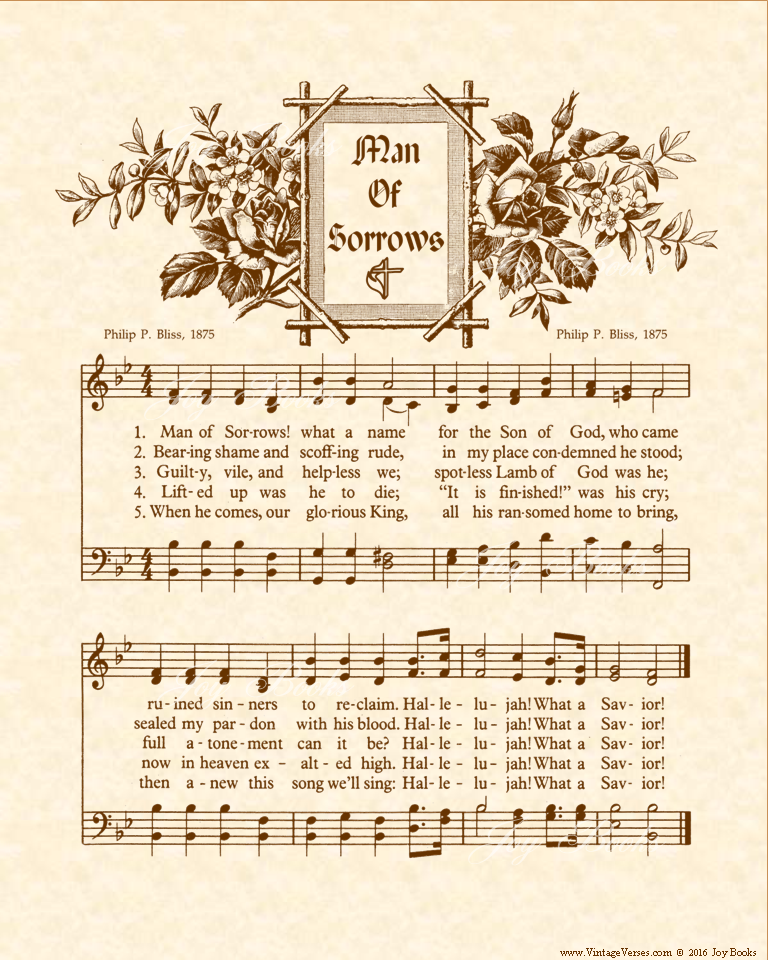 Man of Sorrows a.k.a. Hallelujah! What A Savior - Christian Heritage Hymn, Sheet Music, Vintage Style, Natural Parchment, Sepia Brown Ink, 8x10 art print ready to frame, Vintage Verses